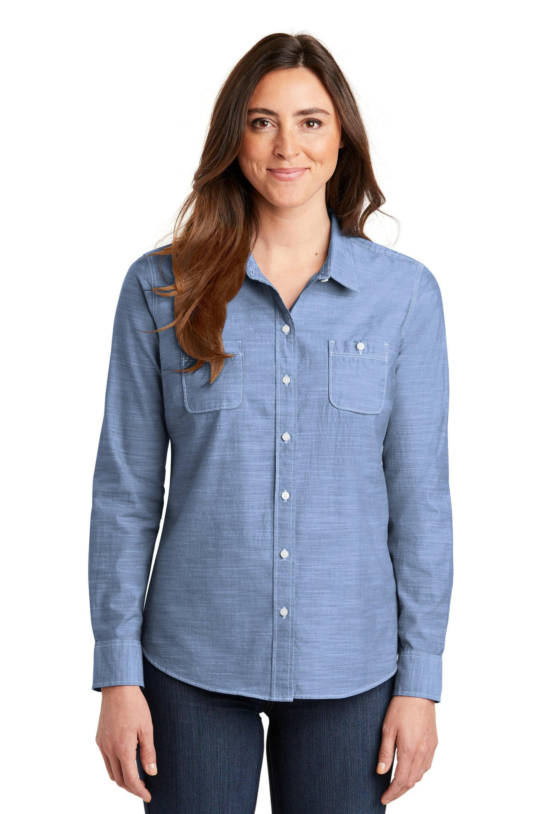 Slub Chambray Shirt, KW-SMLW380 PA Ladies Long Sleeve Slub Chambray Shirt